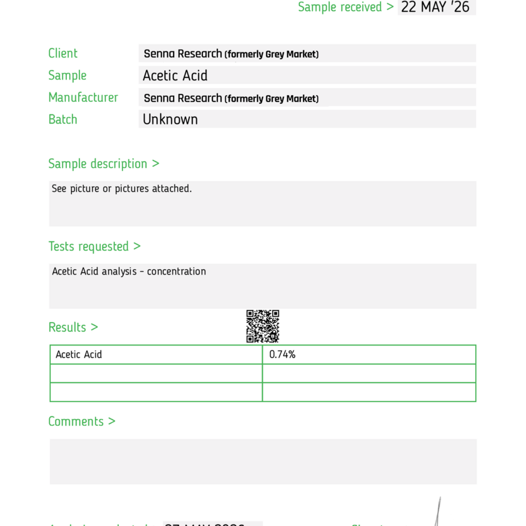 janoshik test report acetic acid senna scaled 1